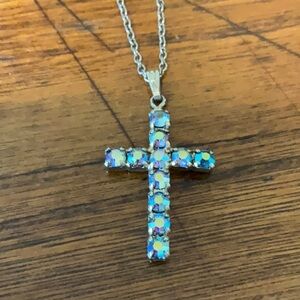 Gold tone chain and cut glass cross